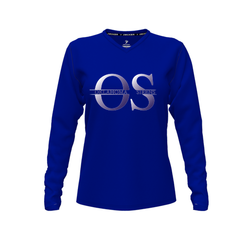 [CUS-DFW-TEES-CMF-VNK-LSL-RYL-FYXS-LOGO2] Decker Comfort T-Shirt (Female Youth XS, Royal, V Neck, Logo 2, Long Sleeve)