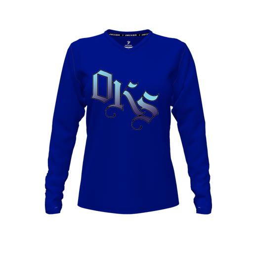 [FTLVCFRY-FYXS-LOGO3] Decker Comfort T-Shirt (Female Youth XS, Royal, V Neck, Logo 3, Long Sleeve)