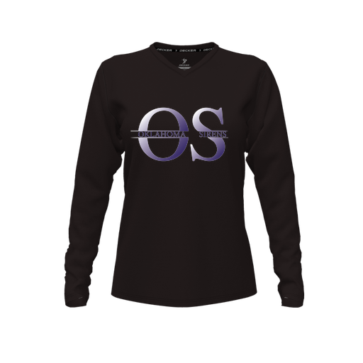 [FTLVPTBK-FYXS-LOGO2] Decker Performance T-Shirt (Female Youth XS, Black, V Neck, Logo 2, Long Sleeve)