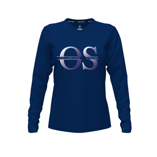 [FTLVPTNV-FYXS-LOGO2] Decker Performance T-Shirt (Female Youth XS, Navy, V Neck, Logo 2, Long Sleeve)