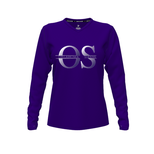 [FTLVPTPP-FYXS-LOGO2] Decker Performance T-Shirt (Female Youth XS, Purple, V Neck, Logo 2, Long Sleeve)